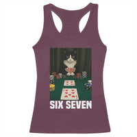 67 Poker Cat Racerback Tank Top Funny Six Seven Meme - Wonder Print Shop
