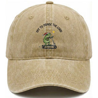 Off To Praise The Lord Washed Cotton Baseball Cap Funny Frog Christian