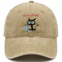 No Ice Please Washed Cotton Baseball Cap Funny Black Cat Sarcastic Abolish ICE Meme