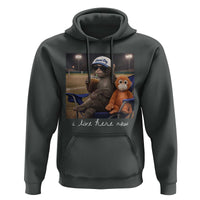 I Live Here Now Punch Monkey Hoodie Funny Drinking Iced Coffee Baseball Field
