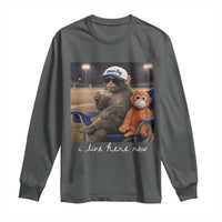 I Live Here Now Punch Monkey Long Sleeve Shirt Funny Drinking Iced Coffee Baseball Field