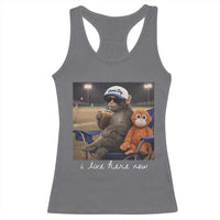 I Live Here Now Punch Monkey Racerback Tank Top Funny Drinking Iced Coffee Baseball Field
