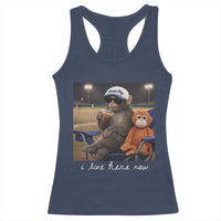 I Live Here Now Punch Monkey Racerback Tank Top Funny Drinking Iced Coffee Baseball Field