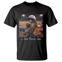 I Live Here Now Punch Monkey T Shirt Funny Drinking Iced Coffee Baseball Field