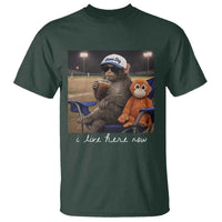 I Live Here Now Punch Monkey T Shirt Funny Drinking Iced Coffee Baseball Field