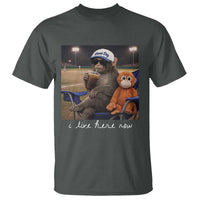 I Live Here Now Punch Monkey T Shirt Funny Drinking Iced Coffee Baseball Field