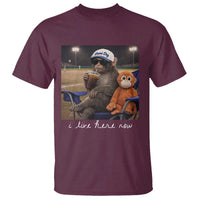 I Live Here Now Punch Monkey T Shirt Funny Drinking Iced Coffee Baseball Field