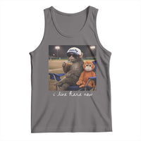 I Live Here Now Punch Monkey Tank Top Funny Drinking Iced Coffee Baseball Field