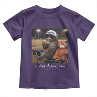 I Live Here Now Punch Monkey Toddler T Shirt Funny Drinking Iced Coffee Baseball Field