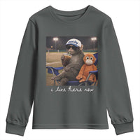 I Live Here Now Punch Monkey Youth Sweatshirt Funny Drinking Iced Coffee Baseball Field