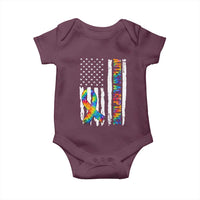 Autism Acceptance Baby Onesie US Flag Ribbon Support Neurodiversity