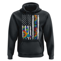 Autism Acceptance Hoodie US Flag Ribbon Support Neurodiversity