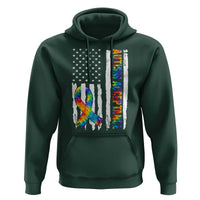 Autism Acceptance Hoodie US Flag Ribbon Support Neurodiversity