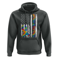 Autism Acceptance Hoodie US Flag Ribbon Support Neurodiversity