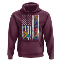 Autism Acceptance Hoodie US Flag Ribbon Support Neurodiversity