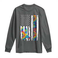 Autism Acceptance Long Sleeve Shirt US Flag Ribbon Support Neurodiversity