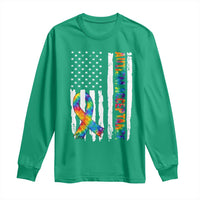Autism Acceptance Long Sleeve Shirt US Flag Ribbon Support Neurodiversity