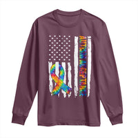 Autism Acceptance Long Sleeve Shirt US Flag Ribbon Support Neurodiversity