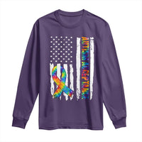 Autism Acceptance Long Sleeve Shirt US Flag Ribbon Support Neurodiversity