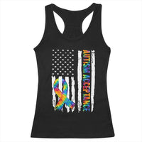 Autism Acceptance Racerback Tank Top US Flag Ribbon Support Neurodiversity