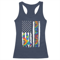 Autism Acceptance Racerback Tank Top US Flag Ribbon Support Neurodiversity