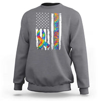 Autism Acceptance Sweatshirt US Flag Ribbon Support Neurodiversity