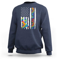 Autism Acceptance Sweatshirt US Flag Ribbon Support Neurodiversity
