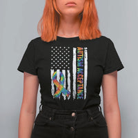 Autism Acceptance T Shirt For Women US Flag Ribbon Support Neurodiversity