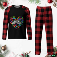 Autism Acceptance Plaid Pajama Set Love Heart Puzzle Piece Gift