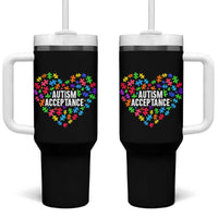 Autism Acceptance Tumbler With Handle Love Heart Puzzle Piece Gift