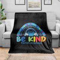 Autism Acceptance Throw Blanket Rainbow in April We Wear Blue Ribbon Autism