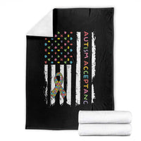 Autism Acceptance Throw Blanket American Flag Neurodivergent Support Ribbon Puzzle
