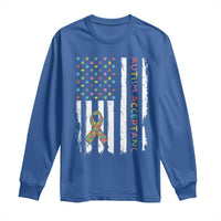 Autism Acceptance Long Sleeve Shirt American Flag Neurodivergent Support Ribbon Puzzle