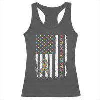 Autism Acceptance Racerback Tank Top American Flag Neurodivergent Support Ribbon Puzzle