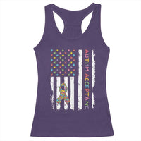 Autism Acceptance Racerback Tank Top American Flag Neurodivergent Support Ribbon Puzzle