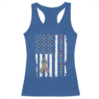 Autism Acceptance Racerback Tank Top American Flag Neurodivergent Support Ribbon Puzzle
