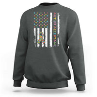 Autism Acceptance Sweatshirt American Flag Neurodivergent Support Ribbon Puzzle