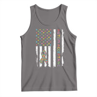Autism Acceptance Tank Top American Flag Neurodivergent Support Ribbon Puzzle