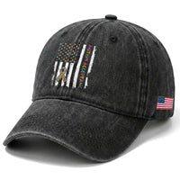 Autism Acceptance Washed Cotton Baseball Cap American Flag Neurodivergent Support Ribbon Puzzle