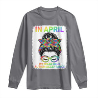 Autism Acceptance Long Sleeve Shirt Neurodivergent Support Messy Bun Ribbon Puzzle