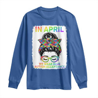 Autism Acceptance Long Sleeve Shirt Neurodivergent Support Messy Bun Ribbon Puzzle