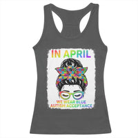 Autism Acceptance Racerback Tank Top Neurodivergent Support Messy Bun Ribbon Puzzle