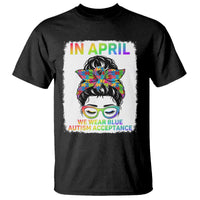 Autism Acceptance T Shirt Neurodivergent Support Messy Bun Ribbon Puzzle