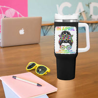Autism Acceptance Tumbler With Handle Neurodivergent Support Messy Bun Ribbon Puzzle