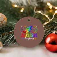 Autism Acceptance Ceramic Ornament Neurodivergent Support Rainbow Feather Infinity Symbol