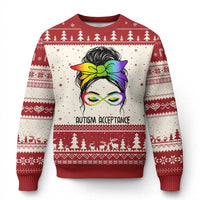 Autism Acceptance Ugly Christmas Sweater Neurodiversity Awareness Messy Bun Women