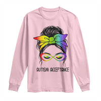 Autism Acceptance Long Sleeve Shirt Neurodiversity Awareness Messy Bun Women