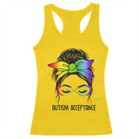 Autism Acceptance Racerback Tank Top Neurodiversity Awareness Messy Bun Women