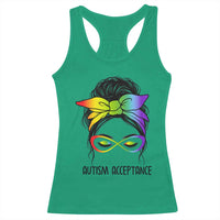 Autism Acceptance Racerback Tank Top Neurodiversity Awareness Messy Bun Women