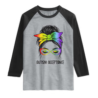 Autism Acceptance Raglan Shirt Neurodiversity Awareness Messy Bun Women